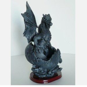 Majestic Revelation: 11" Black Winged Baby Dragon Egg Figure - Unleash Fantasy